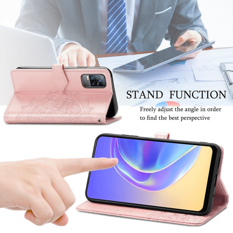 For vivo V21e 4G Mandala Flower Embossed Horizontal Flip Leather Case with Holder & Three Card Slots & Wallet & Lanyard