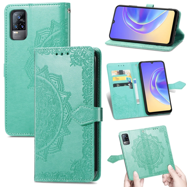For vivo V21e 4G Mandala Flower Embossed Horizontal Flip Leather Case with Holder & Three Card Slots & Wallet & Lanyard