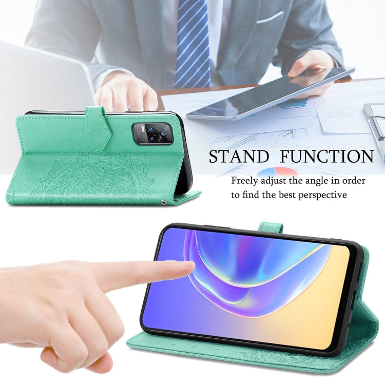 For vivo V21e 4G Mandala Flower Embossed Horizontal Flip Leather Case with Holder & Three Card Slots & Wallet & Lanyard