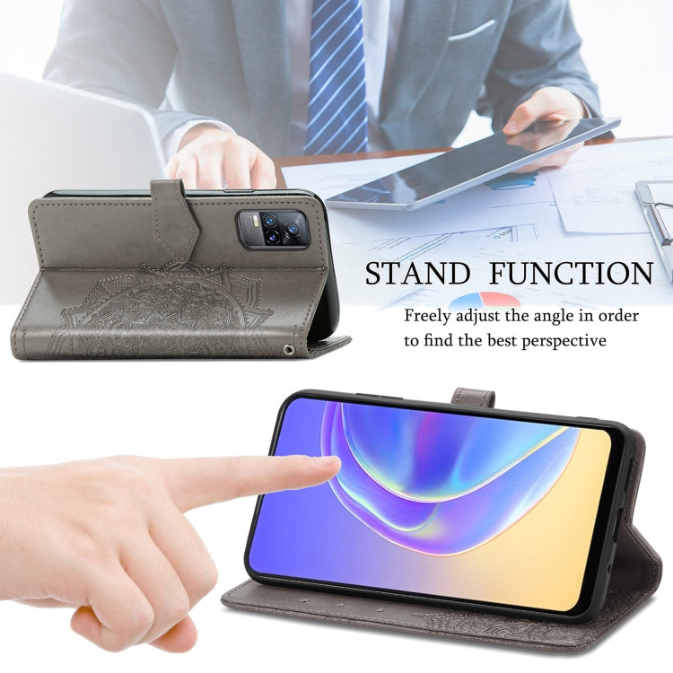 For vivo V21e 4G Mandala Flower Embossed Horizontal Flip Leather Case with Holder & Three Card Slots & Wallet & Lanyard