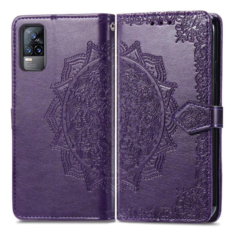 For vivo V21e 4G Mandala Flower Embossed Horizontal Flip Leather Case with Holder & Three Card Slots & Wallet & Lanyard