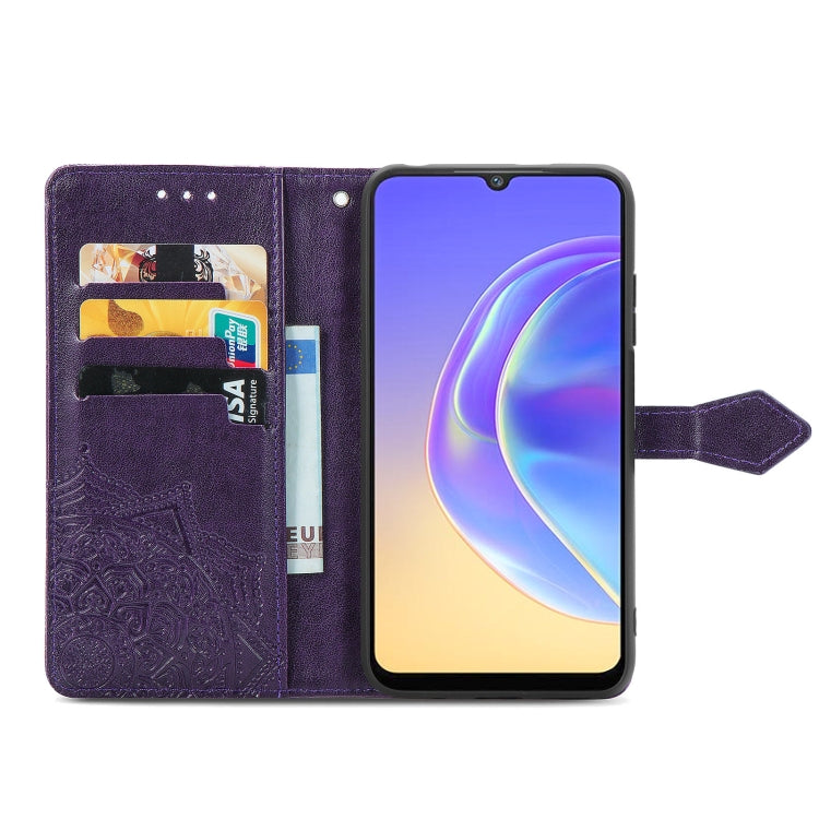 For vivo V21e 4G Mandala Flower Embossed Horizontal Flip Leather Case with Holder & Three Card Slots & Wallet & Lanyard