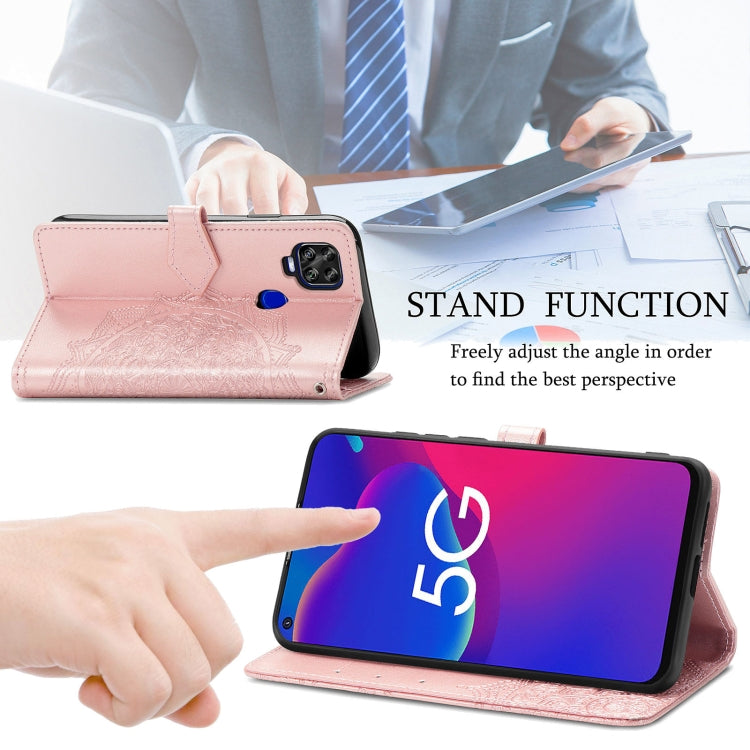 For ZTE Axon 11 SE 5G Mandala Flower Embossed Horizontal Flip Leather Case with Holder & Three Card Slots & Wallet & Lanyard