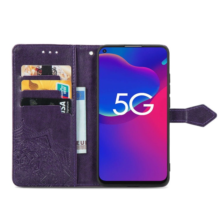 For ZTE Axon 11 SE 5G Mandala Flower Embossed Horizontal Flip Leather Case with Holder & Three Card Slots & Wallet & Lanyard