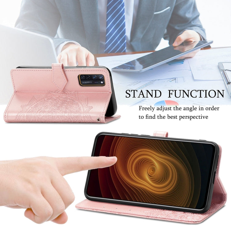 For ZTE Axon 20 5G Mandala Flower Embossed Horizontal Flip Leather Case with Holder & Three Card Slots & Wallet & Lanyard