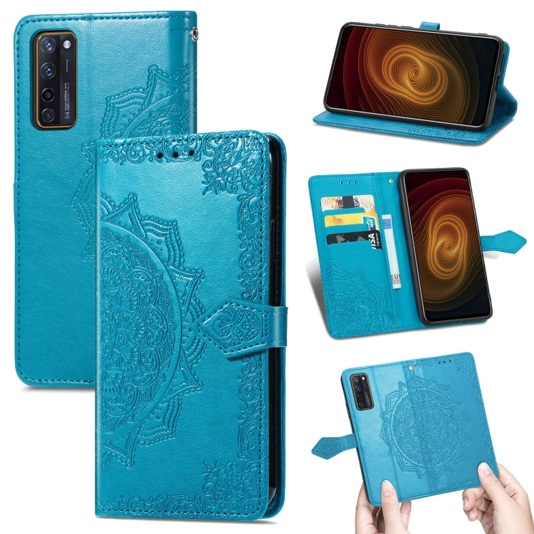 For ZTE Axon 20 5G Mandala Flower Embossed Horizontal Flip Leather Case with Holder & Three Card Slots & Wallet & Lanyard