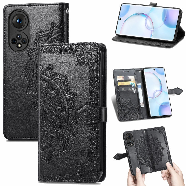 For Honor 50 Mandala Flower Embossed Horizontal Flip Leather Case with Holder & Three Card Slots & Wallet & Lanyard