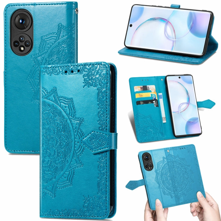 For Honor 50 Mandala Flower Embossed Horizontal Flip Leather Case with Holder & Three Card Slots & Wallet & Lanyard