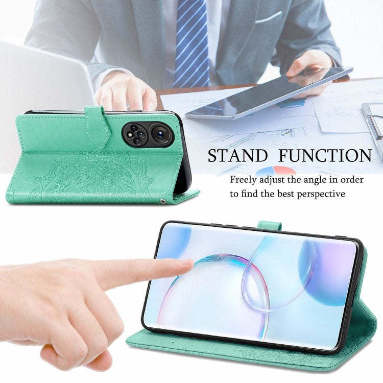 For Honor 50 Mandala Flower Embossed Horizontal Flip Leather Case with Holder & Three Card Slots & Wallet & Lanyard