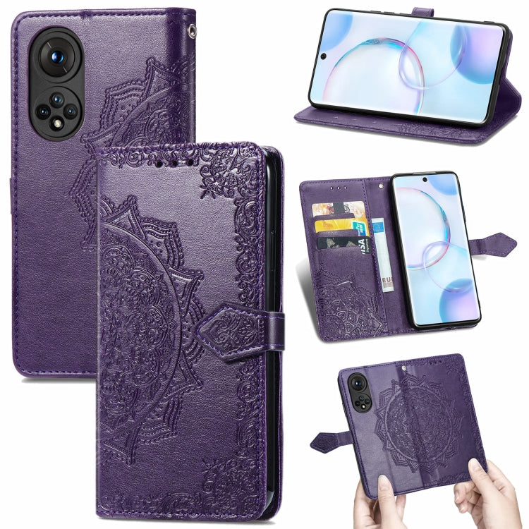 For Honor 50 Mandala Flower Embossed Horizontal Flip Leather Case with Holder & Three Card Slots & Wallet & Lanyard