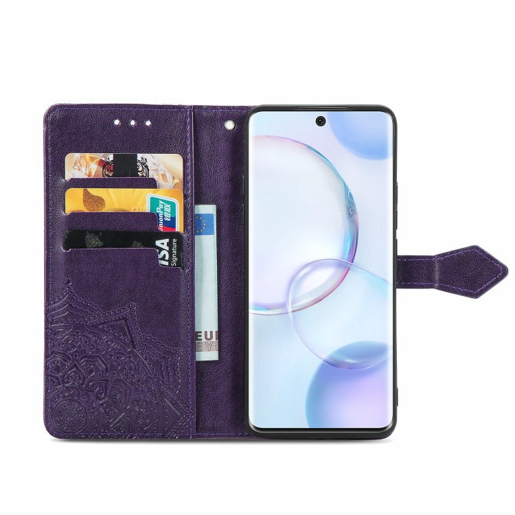 For Honor 50 Mandala Flower Embossed Horizontal Flip Leather Case with Holder & Three Card Slots & Wallet & Lanyard