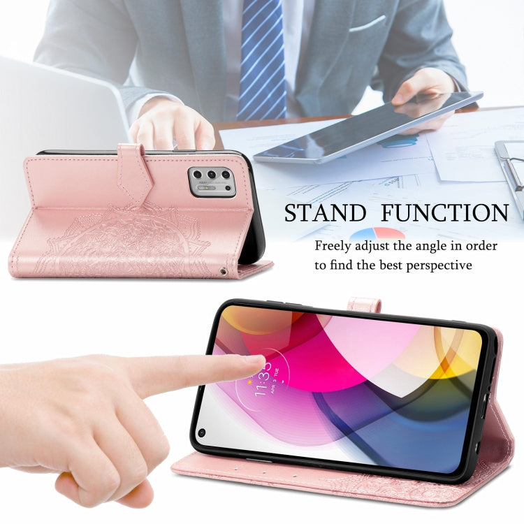 For Motorola Moto G Stylus 2021 Mandala Flower Embossed Horizontal Flip Leather Case with Holder & Three Card Slots & Wallet & Lanyard