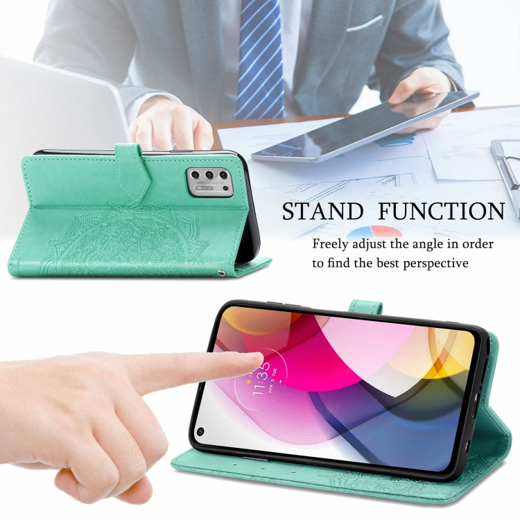 For Motorola Moto G Stylus 2021 Mandala Flower Embossed Horizontal Flip Leather Case with Holder & Three Card Slots & Wallet & Lanyard