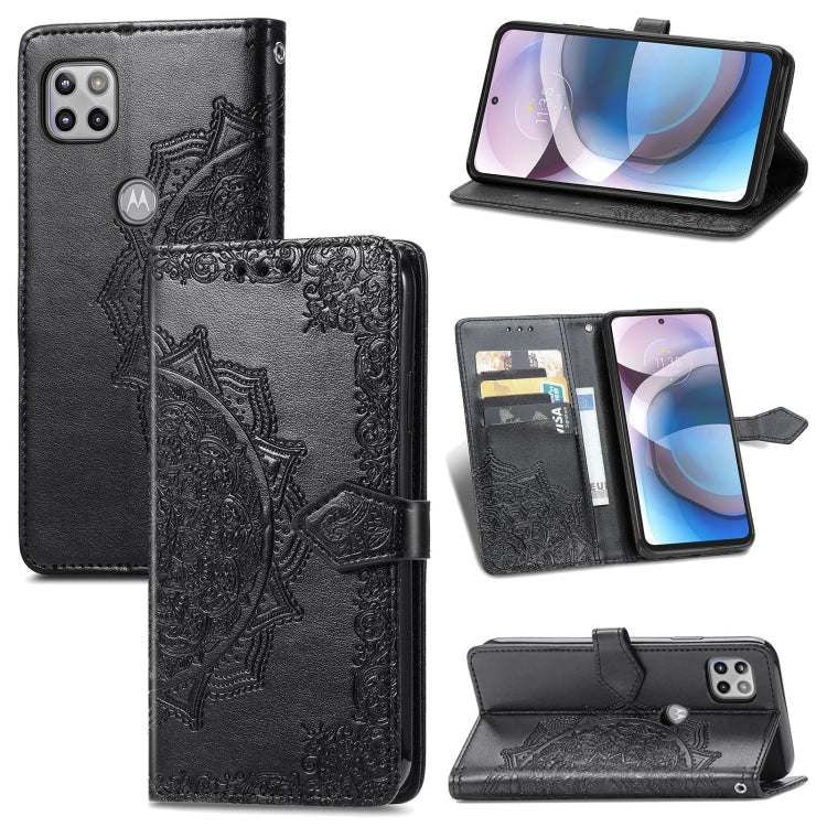 For Motorola Moto One 5G Ace Mandala Flower Embossed Horizontal Flip Leather Case with Holder & Three Card Slots & Wallet & Lanyard