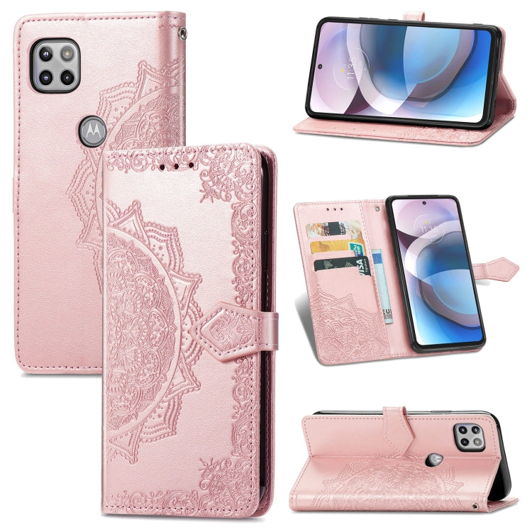 For Motorola Moto One 5G Ace Mandala Flower Embossed Horizontal Flip Leather Case with Holder & Three Card Slots & Wallet & Lanyard