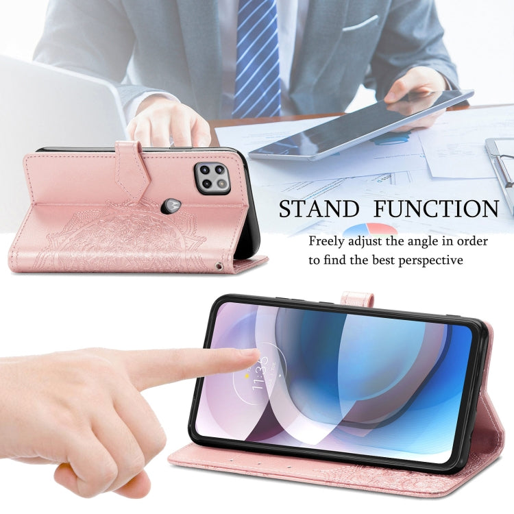 For Motorola Moto One 5G Ace Mandala Flower Embossed Horizontal Flip Leather Case with Holder & Three Card Slots & Wallet & Lanyard