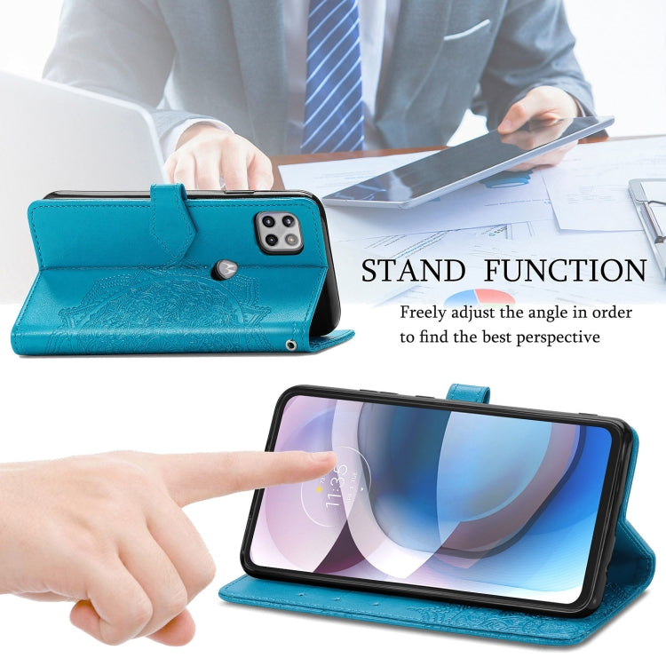 For Motorola Moto One 5G Ace Mandala Flower Embossed Horizontal Flip Leather Case with Holder & Three Card Slots & Wallet & Lanyard
