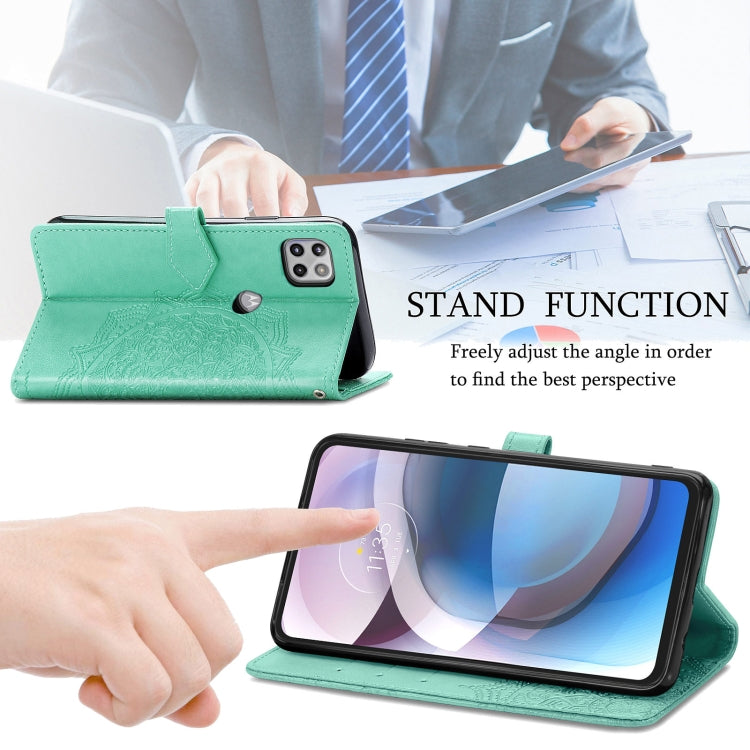 For Motorola Moto One 5G Ace Mandala Flower Embossed Horizontal Flip Leather Case with Holder & Three Card Slots & Wallet & Lanyard