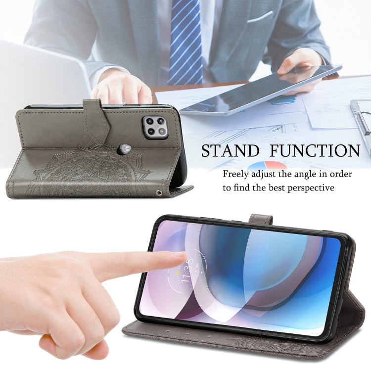 For Motorola Moto One 5G Ace Mandala Flower Embossed Horizontal Flip Leather Case with Holder & Three Card Slots & Wallet & Lanyard