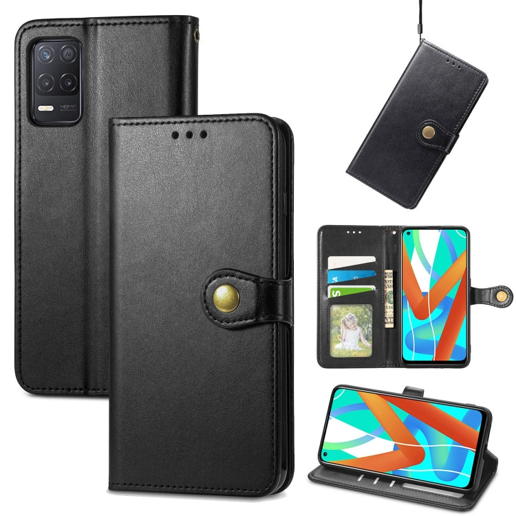 For OPPO Realme V13 Solid Color Leather Buckle Phone Case with Lanyard & Photo Frame & Card Slot & Wallet & Stand Function
