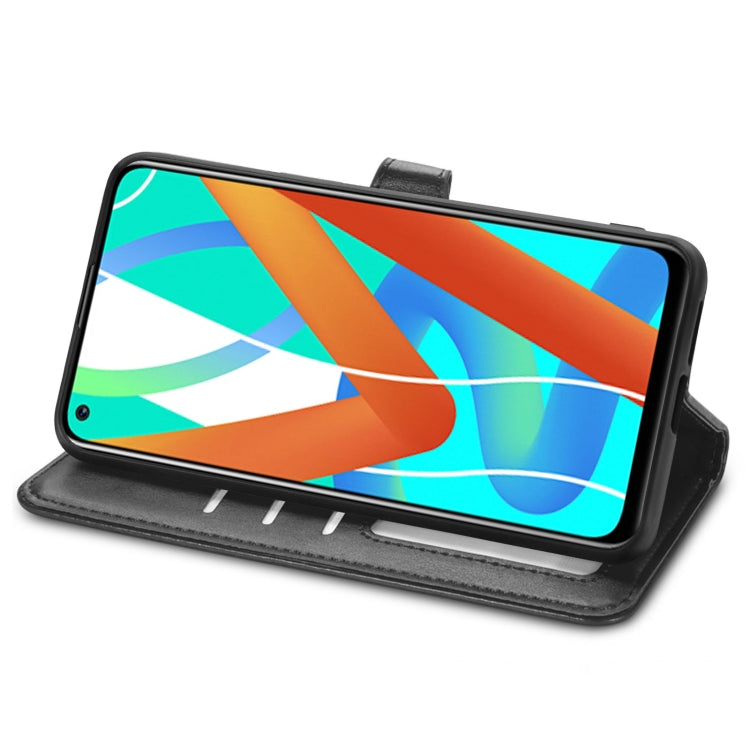 For OPPO Realme V13 Solid Color Leather Buckle Phone Case with Lanyard & Photo Frame & Card Slot & Wallet & Stand Function