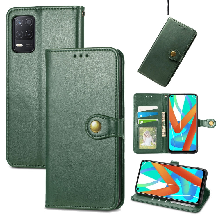 For OPPO Realme V13 Solid Color Leather Buckle Phone Case with Lanyard & Photo Frame & Card Slot & Wallet & Stand Function