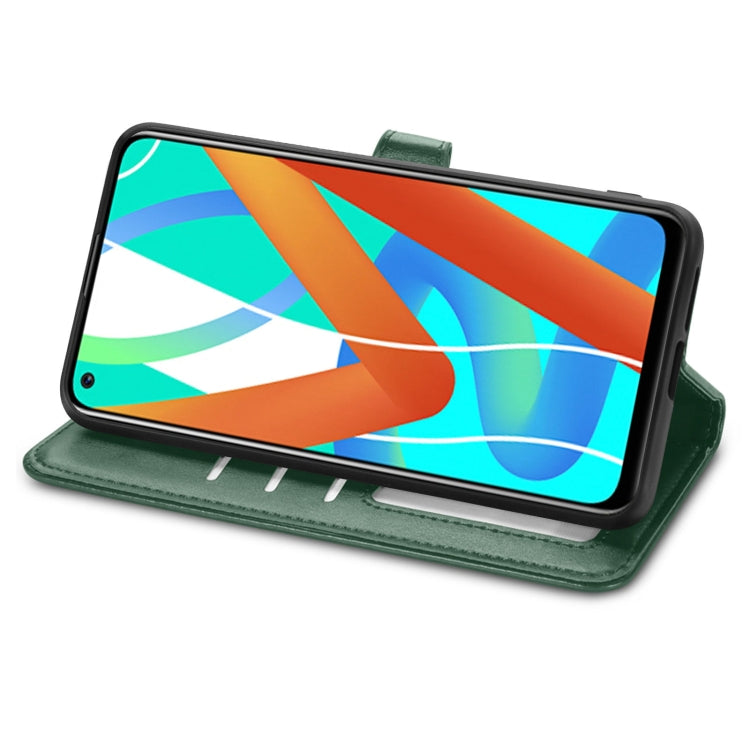 For OPPO Realme V13 Solid Color Leather Buckle Phone Case with Lanyard & Photo Frame & Card Slot & Wallet & Stand Function