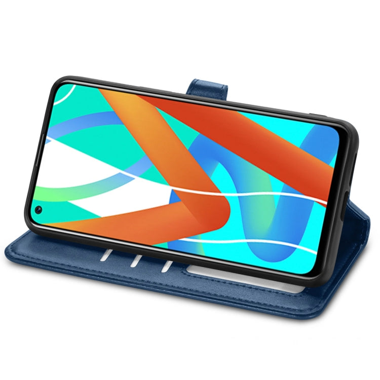 For OPPO Realme V13 Solid Color Leather Buckle Phone Case with Lanyard & Photo Frame & Card Slot & Wallet & Stand Function