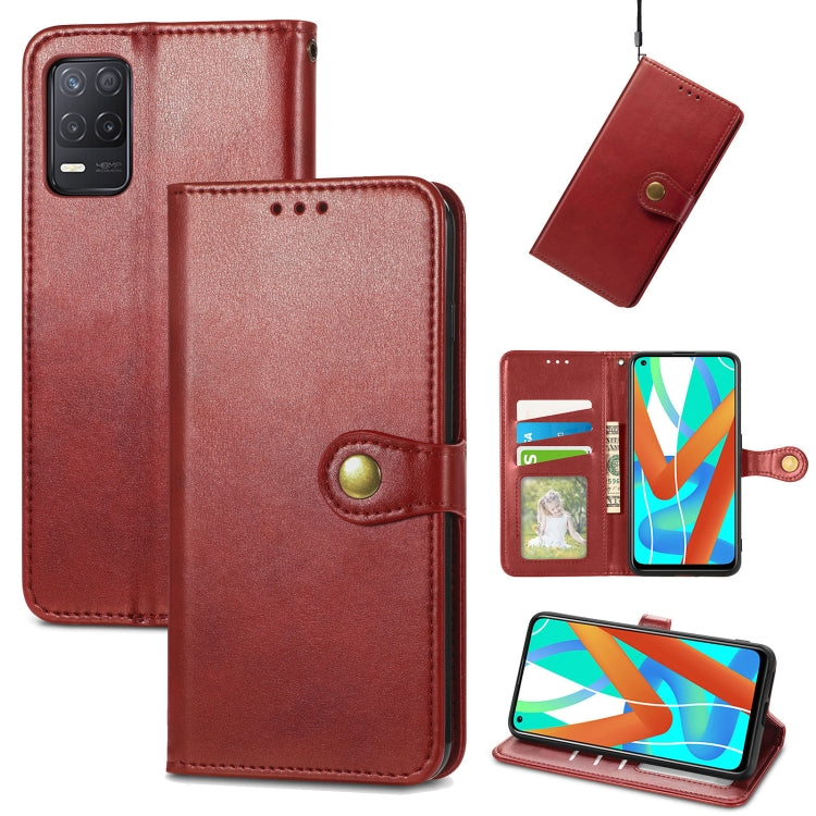 For OPPO Realme V13 Solid Color Leather Buckle Phone Case with Lanyard & Photo Frame & Card Slot & Wallet & Stand Function