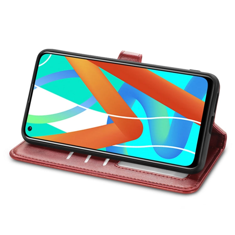 For OPPO Realme V13 Solid Color Leather Buckle Phone Case with Lanyard & Photo Frame & Card Slot & Wallet & Stand Function