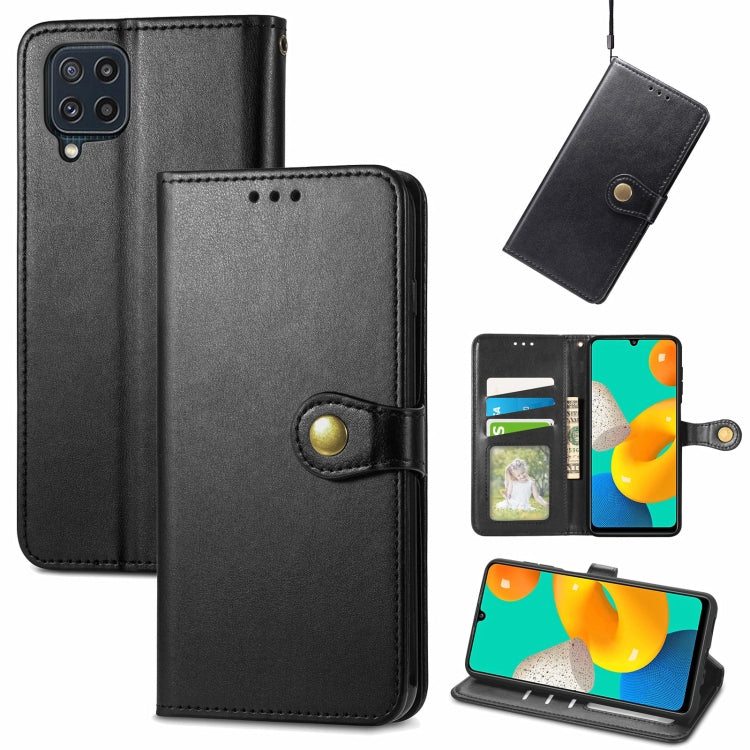 For Samsung Galaxy M32 Solid Color Leather Buckle Phone Case with Lanyard & Photo Frame & Card Slot & Wallet & Stand Function