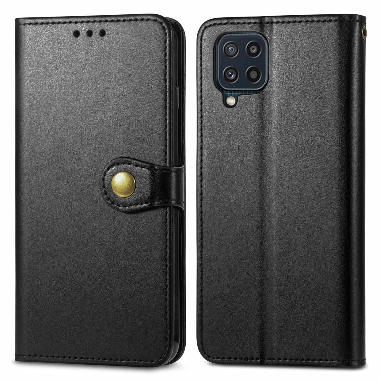 For Samsung Galaxy M32 Solid Color Leather Buckle Phone Case with Lanyard & Photo Frame & Card Slot & Wallet & Stand Function