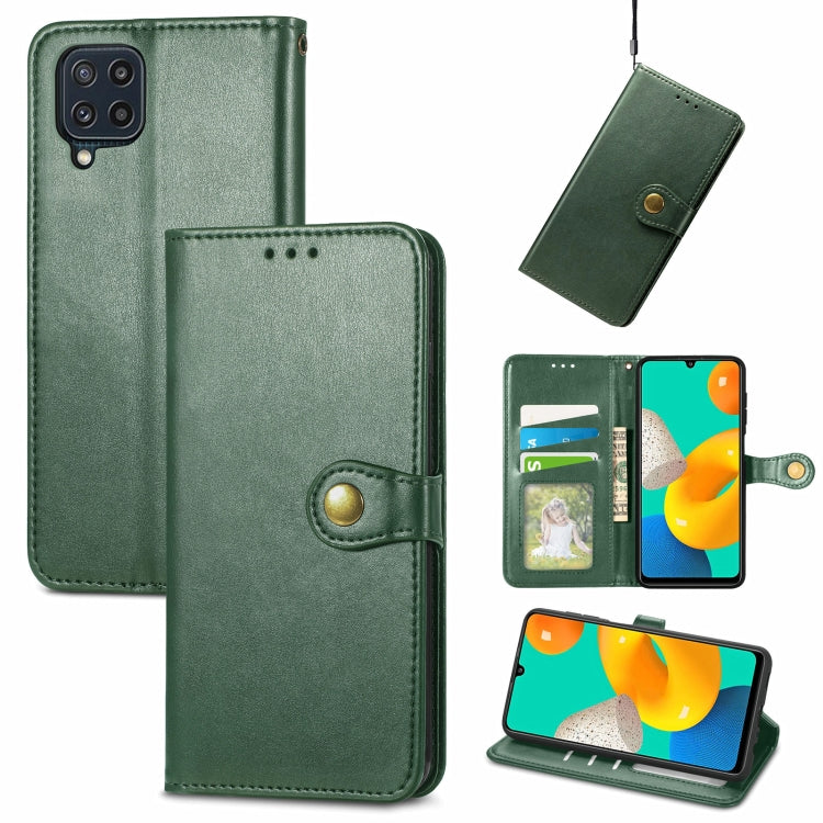 For Samsung Galaxy M32 Solid Color Leather Buckle Phone Case with Lanyard & Photo Frame & Card Slot & Wallet & Stand Function
