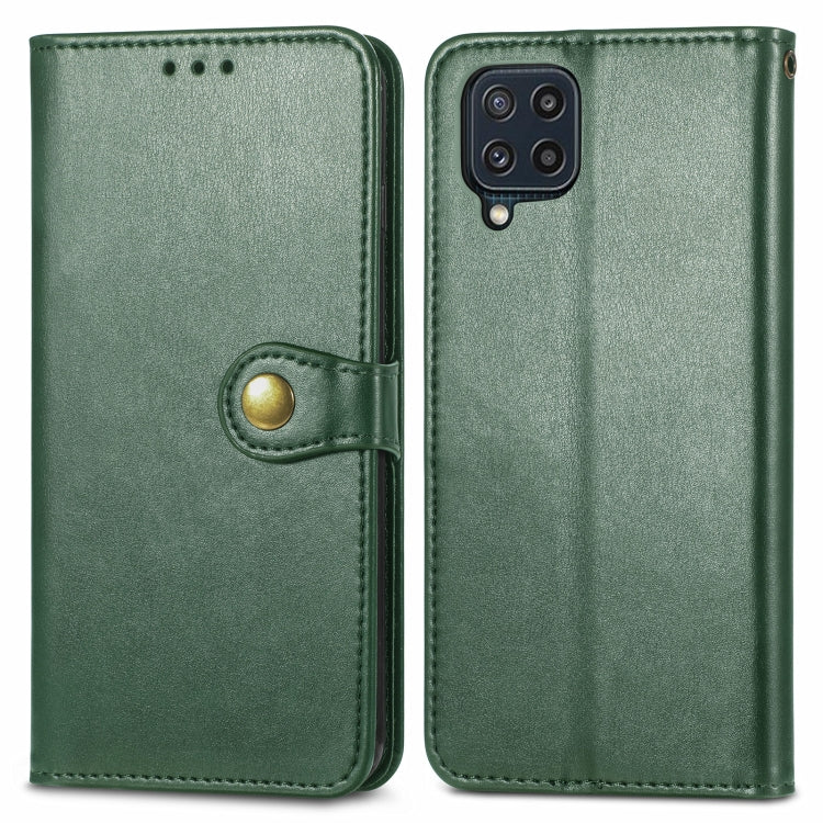 For Samsung Galaxy M32 Solid Color Leather Buckle Phone Case with Lanyard & Photo Frame & Card Slot & Wallet & Stand Function