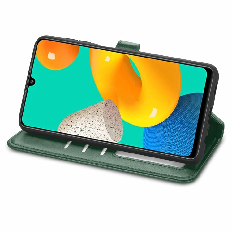 For Samsung Galaxy M32 Solid Color Leather Buckle Phone Case with Lanyard & Photo Frame & Card Slot & Wallet & Stand Function