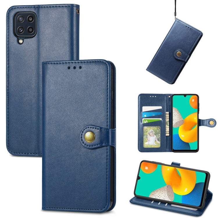 For Samsung Galaxy M32 Solid Color Leather Buckle Phone Case with Lanyard & Photo Frame & Card Slot & Wallet & Stand Function