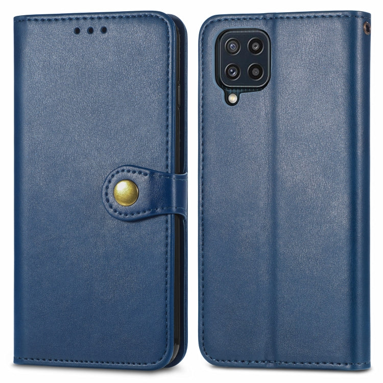 For Samsung Galaxy M32 Solid Color Leather Buckle Phone Case with Lanyard & Photo Frame & Card Slot & Wallet & Stand Function