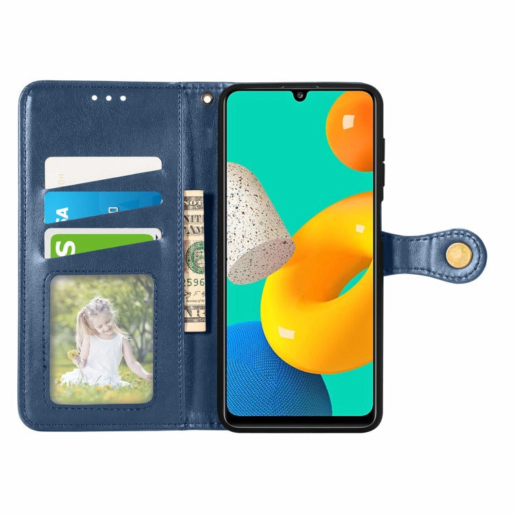 For Samsung Galaxy M32 Solid Color Leather Buckle Phone Case with Lanyard & Photo Frame & Card Slot & Wallet & Stand Function