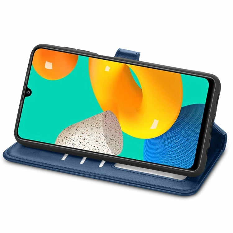 For Samsung Galaxy M32 Solid Color Leather Buckle Phone Case with Lanyard & Photo Frame & Card Slot & Wallet & Stand Function