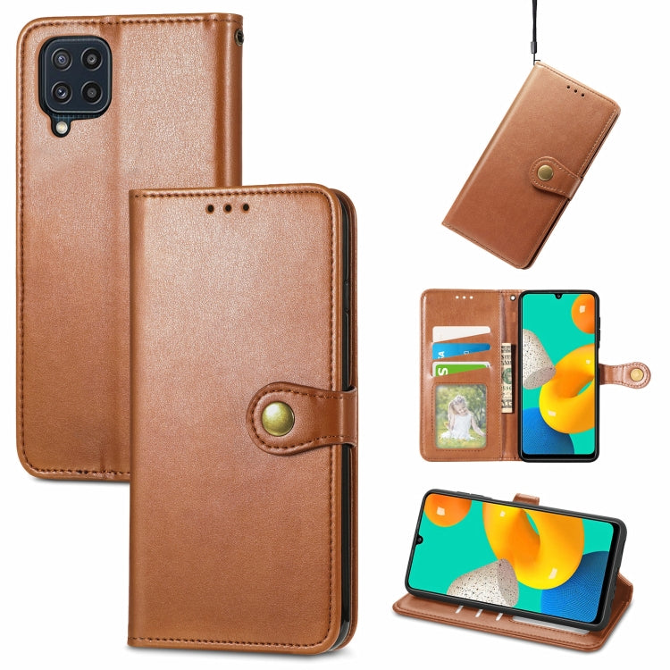 For Samsung Galaxy M32 Solid Color Leather Buckle Phone Case with Lanyard & Photo Frame & Card Slot & Wallet & Stand Function