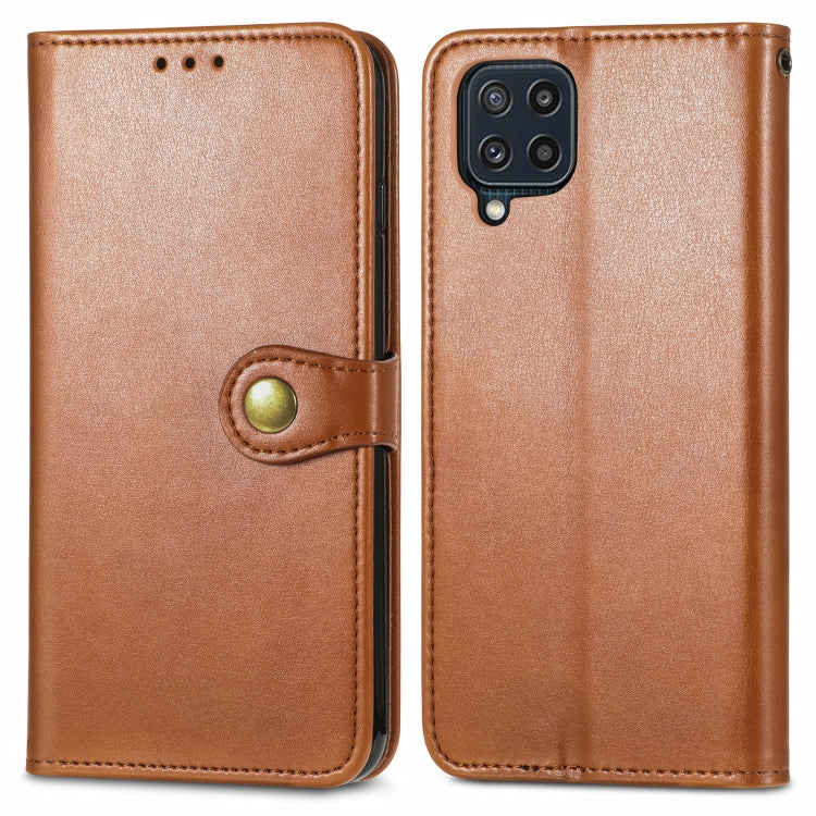 For Samsung Galaxy M32 Solid Color Leather Buckle Phone Case with Lanyard & Photo Frame & Card Slot & Wallet & Stand Function
