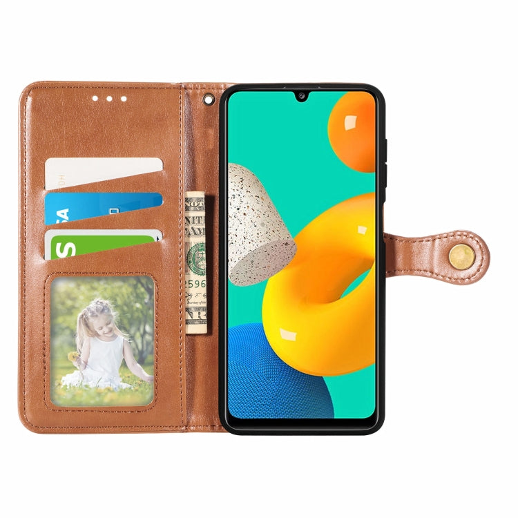 For Samsung Galaxy M32 Solid Color Leather Buckle Phone Case with Lanyard & Photo Frame & Card Slot & Wallet & Stand Function