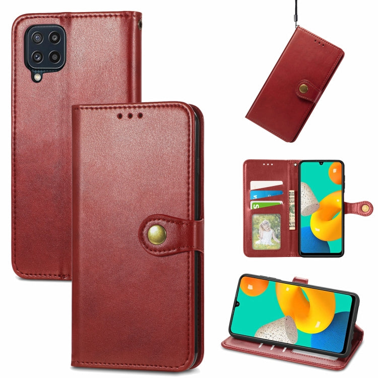 For Samsung Galaxy M32 Solid Color Leather Buckle Phone Case with Lanyard & Photo Frame & Card Slot & Wallet & Stand Function