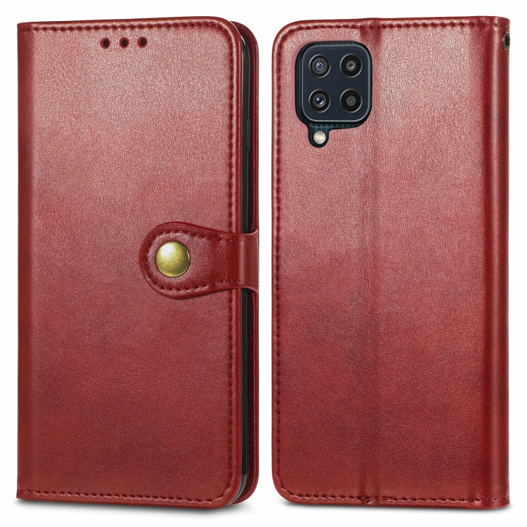 For Samsung Galaxy M32 Solid Color Leather Buckle Phone Case with Lanyard & Photo Frame & Card Slot & Wallet & Stand Function