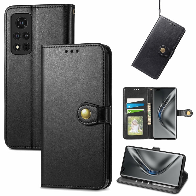 For Honor V40 5G Solid Color Leather Buckle Phone Case with Lanyard & Photo Frame & Card Slot & Wallet & Stand Function