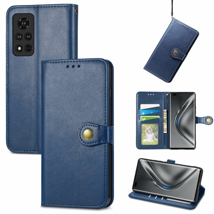 For Honor V40 5G Solid Color Leather Buckle Phone Case with Lanyard & Photo Frame & Card Slot & Wallet & Stand Function