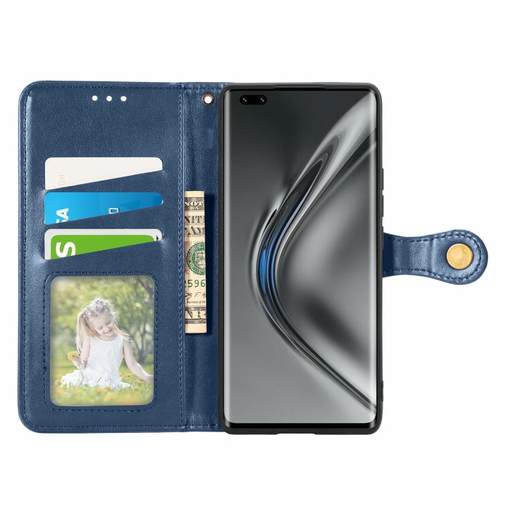 For Honor V40 5G Solid Color Leather Buckle Phone Case with Lanyard & Photo Frame & Card Slot & Wallet & Stand Function