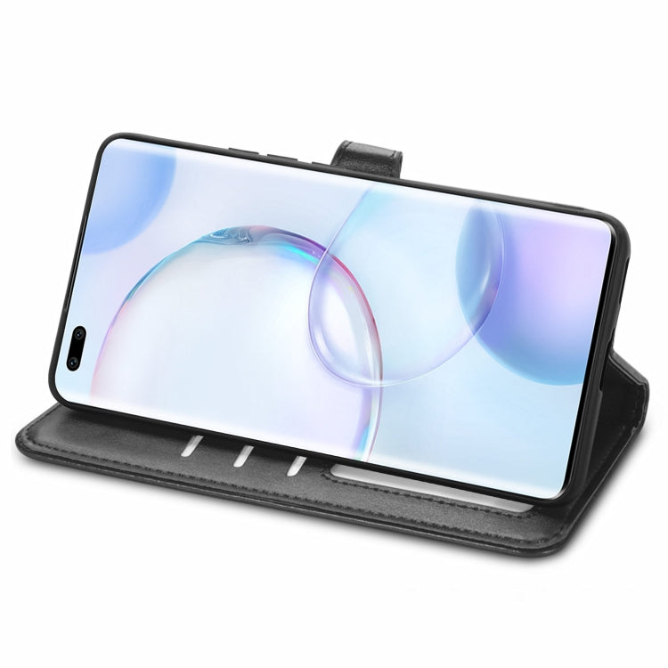 For Honor  50 Pro Solid Color Leather Buckle Phone Case with Lanyard & Photo Frame & Card Slot & Wallet & Stand Function