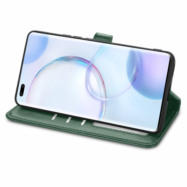 For Honor  50 Pro Solid Color Leather Buckle Phone Case with Lanyard & Photo Frame & Card Slot & Wallet & Stand Function