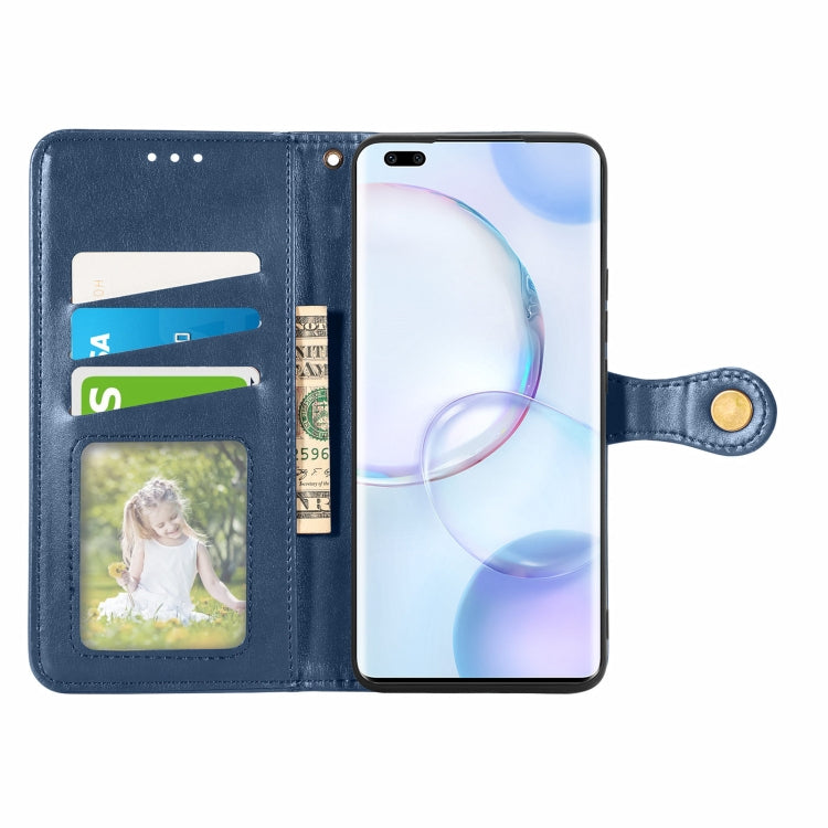 For Honor  50 Pro Solid Color Leather Buckle Phone Case with Lanyard & Photo Frame & Card Slot & Wallet & Stand Function